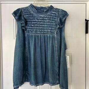 TREASURE & BOND women’s Smock Yoke Sleeveless Blouse In Blue Wing NWT 3X
